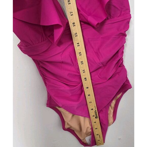 J.Crem Ruched Ruffle One Piece Swimsuit‎ Fucsia Size 6 BP222 - Picture 7 of 10